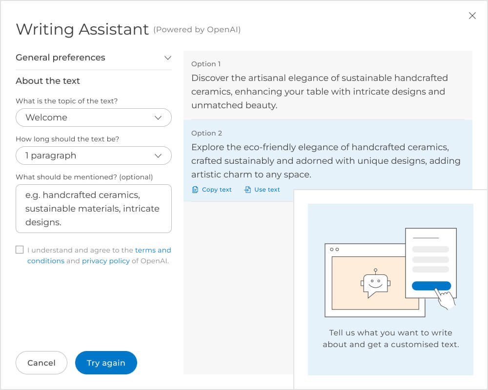 Write content quickly with our AI tool